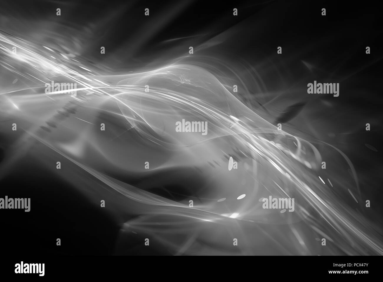 Flux de plasma rougeoyant futuriste effet noir et blanc, générée par ordinateur résumé fond, 3D Rendering Banque D'Images