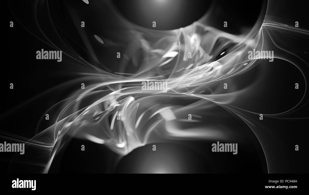 Le flux d'énergie rayonnante effet noir et blanc, générée par ordinateur résumé fond, 3D Rendering Banque D'Images
