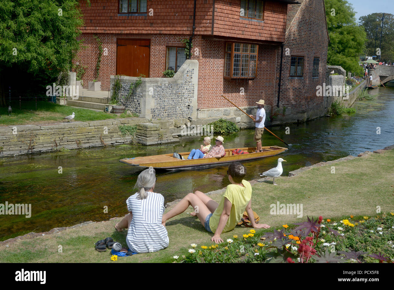 Canterbury, Kent, UK, 3 août 2018. Comme la canicule britannique continue les visiteurs de Canterbury Kent profitez au maximum de la chaleur en prenant pour plates sur la Grande Rivière Stour Westgate Gardens Crédit : MARTIN DALTON/Alamy Live News Banque D'Images