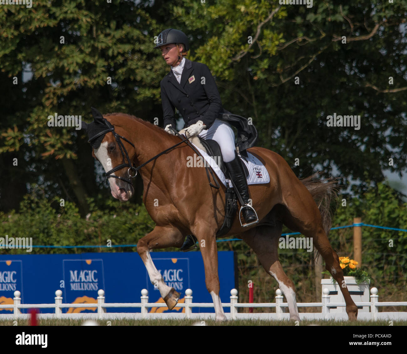 Gatcombe Park, Gloucestershire, 4 août 2018. Gatcombe Park Gloucestershire Festival Magic Millions British Eventing. Emily King équitation Dargun. Épreuve de dressage du championnat Banque D'Images