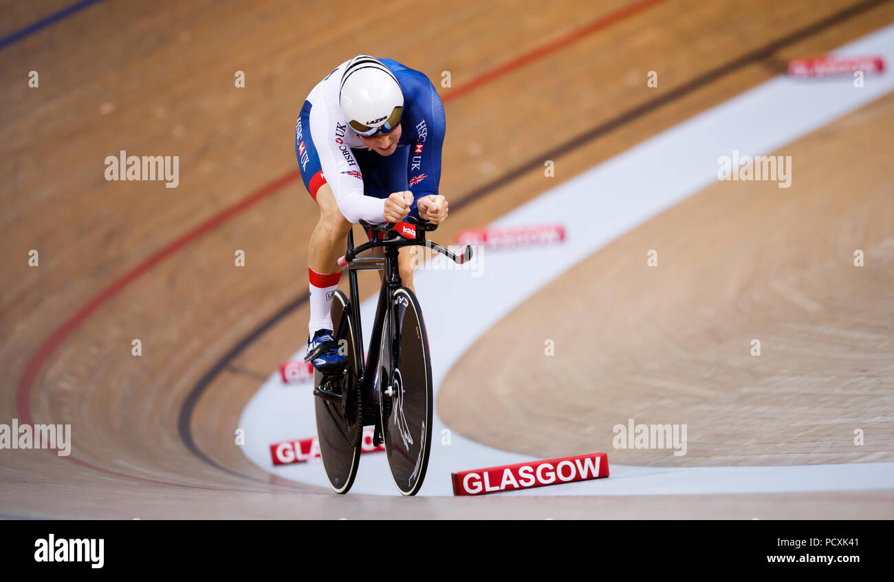 Joseph Truman de Grande-Bretagne pendant le procès masculin de 1000m de temps pendant le troisième jour des Championnats d'Europe 2018 au vélodrome Sir Chris Hoy, Glasgow. APPUYEZ SUR ASSOCIATION photo. Date de la photo: Samedi 4 août 2018. Voir PA Story CYCLISME européen. Le crédit photo devrait se lire comme suit : John Walton/PA Wire. Banque D'Images