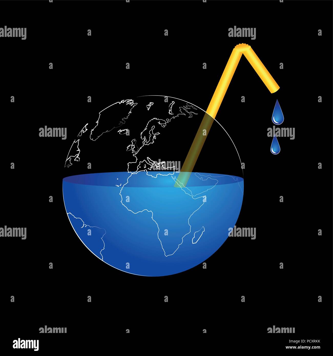 Terre perd de l'eau à travers la paille vector illustration Illustration de Vecteur