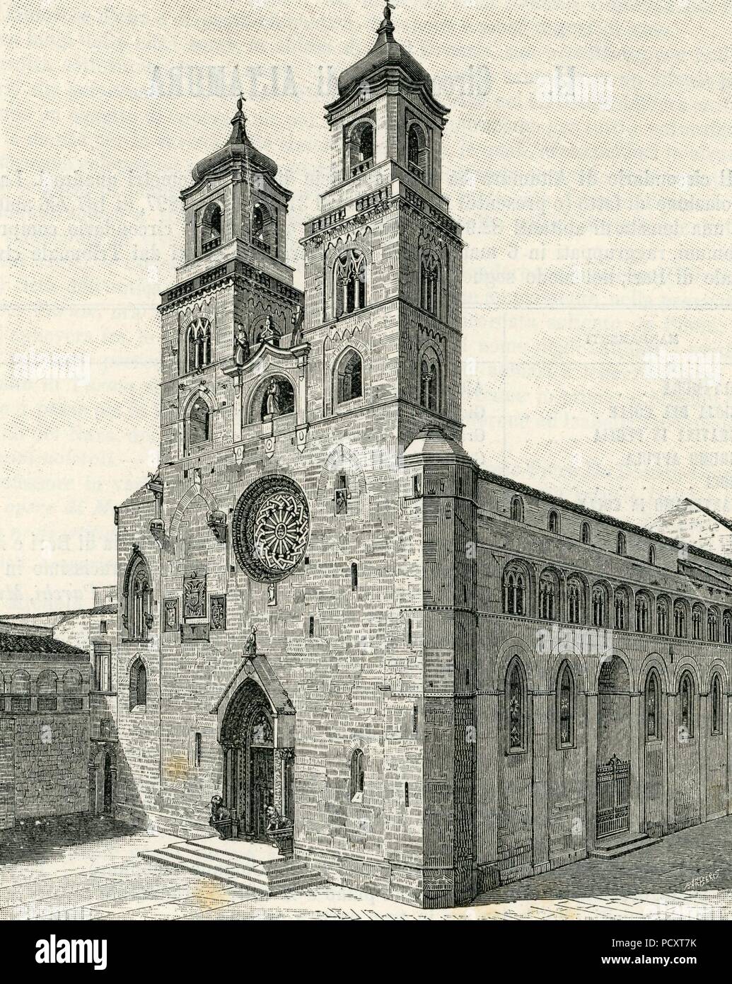 La cathédrale xilografia Altamura facciata di Barberis 1898. Banque D'Images