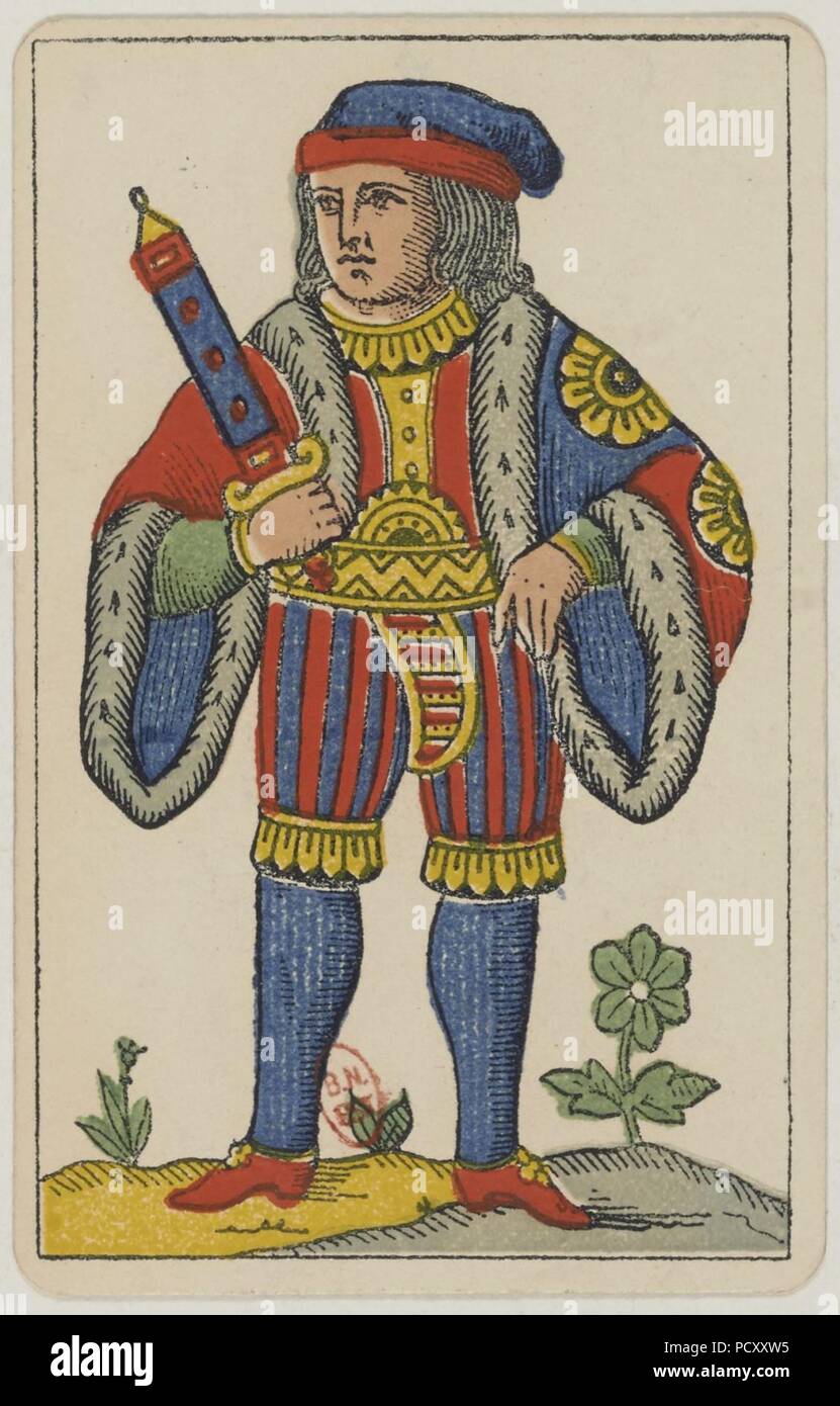 Paquet de cartes Aluette - Grimaud - 1858-1890 - Jack d'épées. Banque D'Images