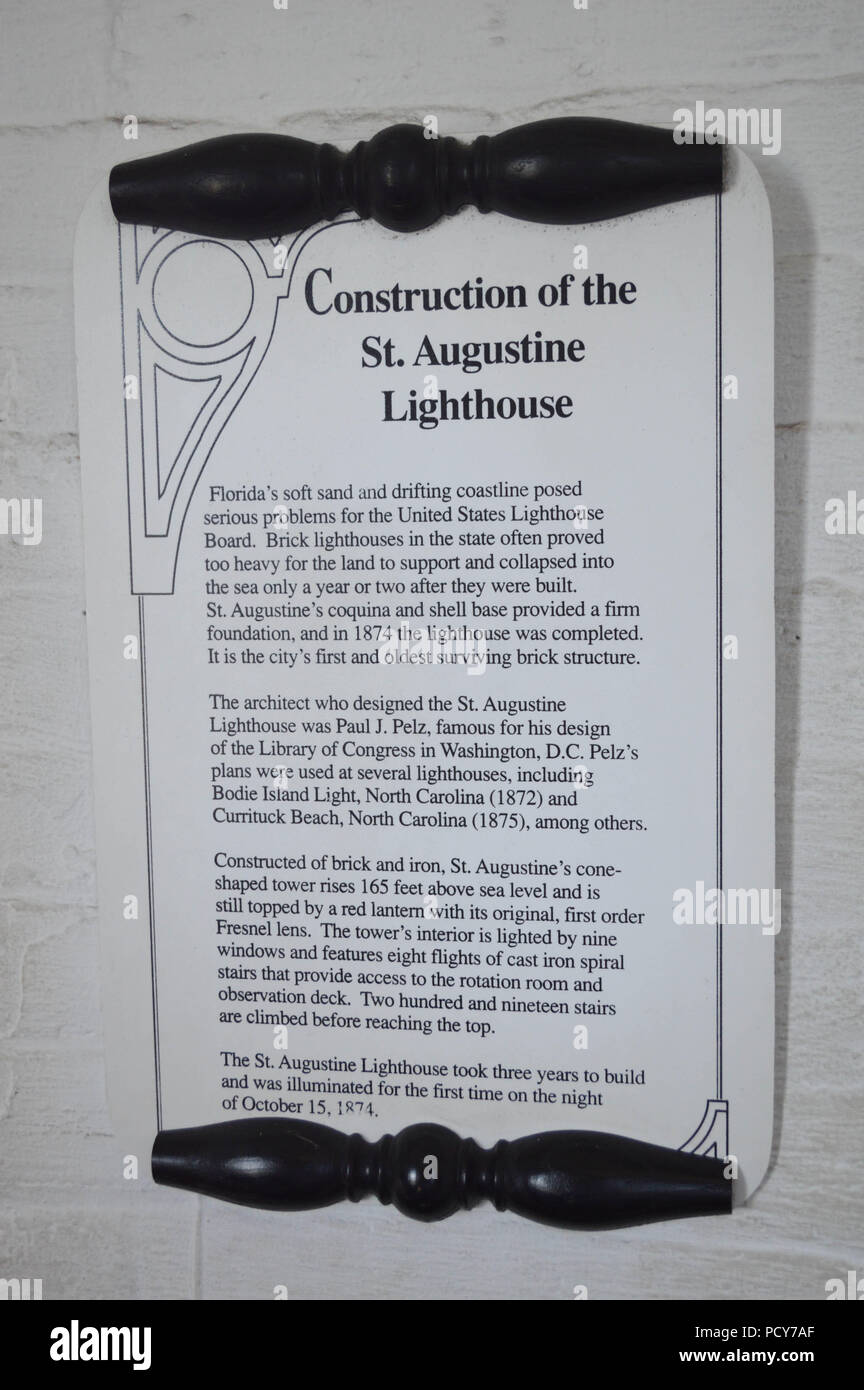 La photographie historique document pédagogique Posté dans Sainte Augustine Lighthouse Museum le plus ancien monument de la Floride Destination Voyage Tourisme Touristiques Banque D'Images
