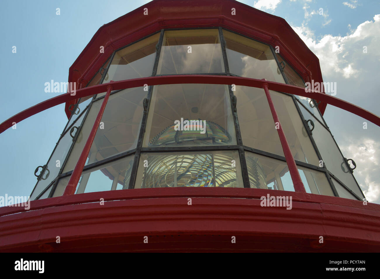 Vue en angle de la Lanterne au sommet du Phare Historique Saint Augustine en Floride. Banque D'Images