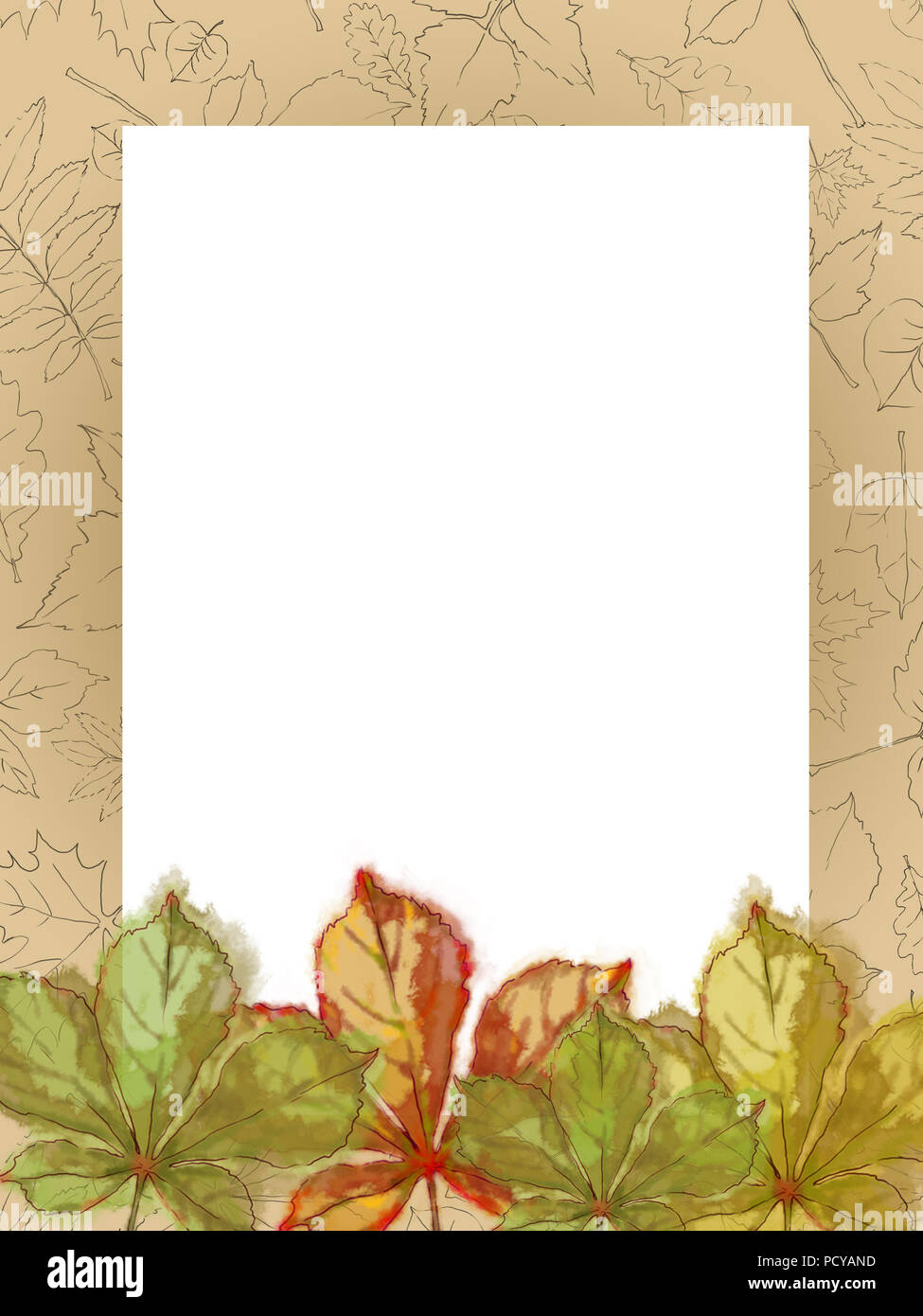 Modele D Automne Avec Le Dessin Des Lignes De Trame A Motifs De Feuilles Et De Chataigniers Texte Cadre Copie Espace Decore D Aquarelle Et Ligne Laisse Photo Stock Alamy