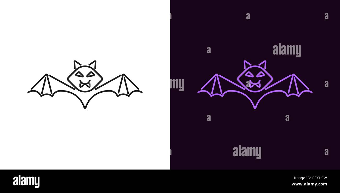 Bat silhouette en contours style. Illustration Vecteur de bat for Halloween party en noir et violet couleur. L'élément graphique isolées pour Halloween déco Illustration de Vecteur