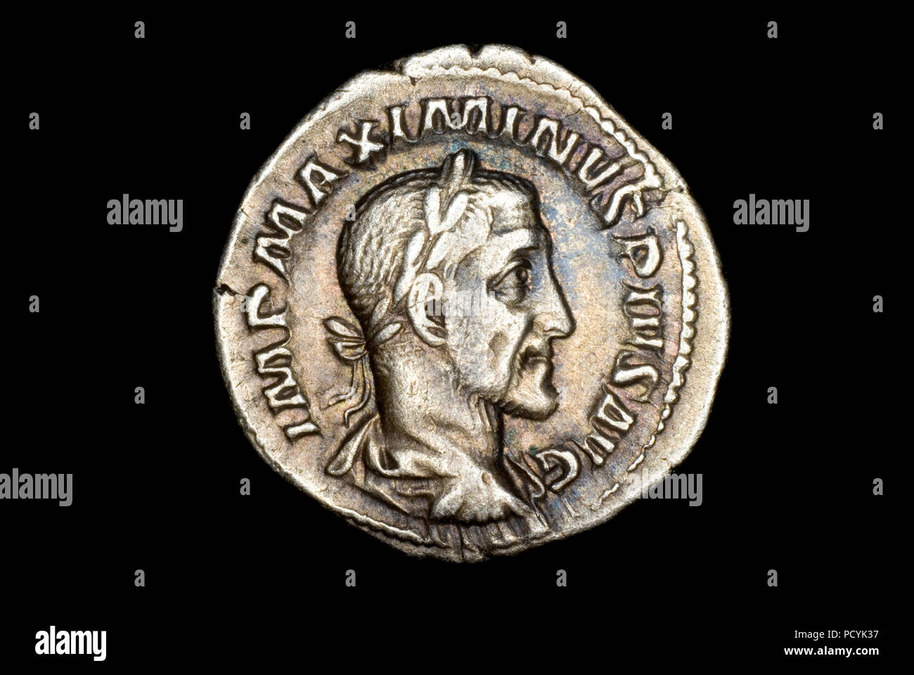 Pièce de monnaie romaine de l'Empereur Maximin I Banque D'Images