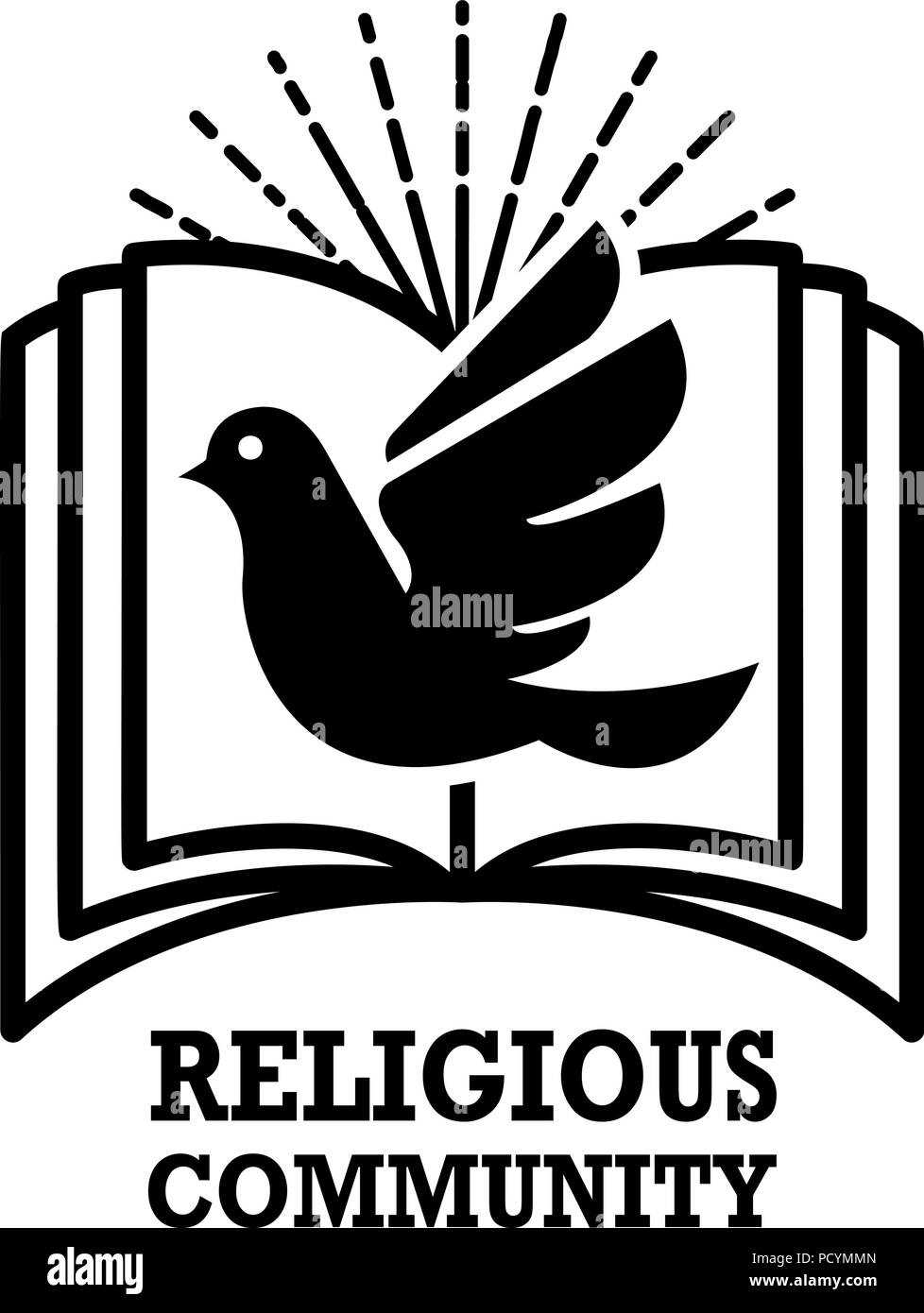 Communauté religieuse. Modèle avec emblème sainte bible et colombe. L'élément de conception de logo, étiquette, emblème, signe. Vector illustration Illustration de Vecteur