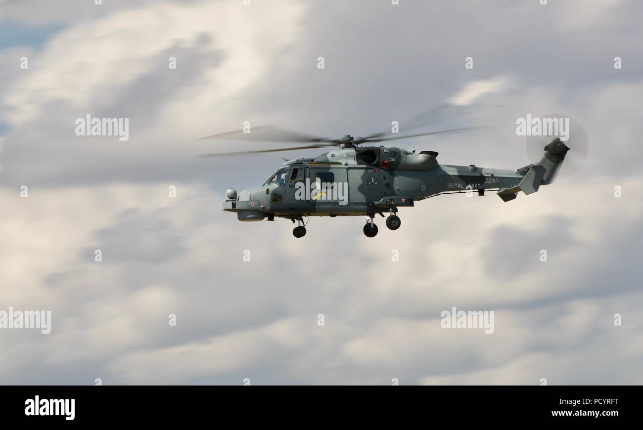 Royal Navy HMA Wildcat.2 - hélicoptère d'attaque maritme de 815 Naval Air Squadron RAF Fairford pour arriver à l'Royal International Air Tattoo 2018 Banque D'Images