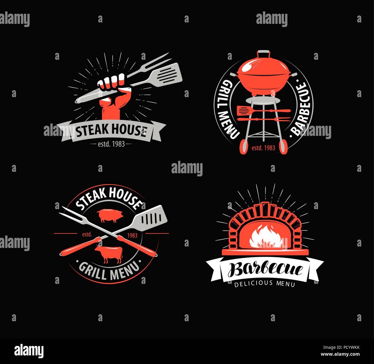 Installations pour Barbecue, barbecue, grill logo ou symbole. Des étiquettes pour menu de restaurant ou un café. Vector illustration Illustration de Vecteur