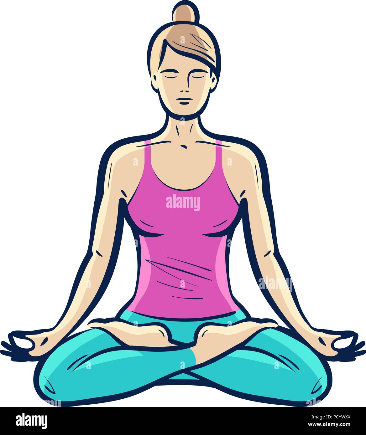 Happy girl sitting in lotus pose. Concept de remise en forme, Yoga. Vector illustration Illustration de Vecteur