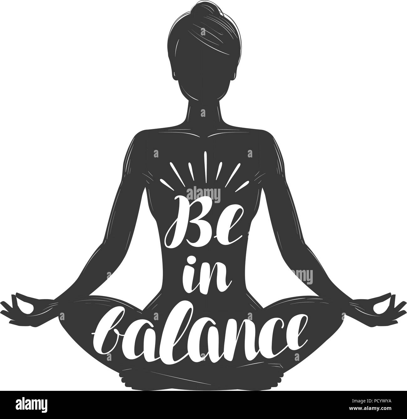 Silhouette d'girl sitting in lotus pose. Yoga, méditation concept. Vector illustration lettrage Illustration de Vecteur