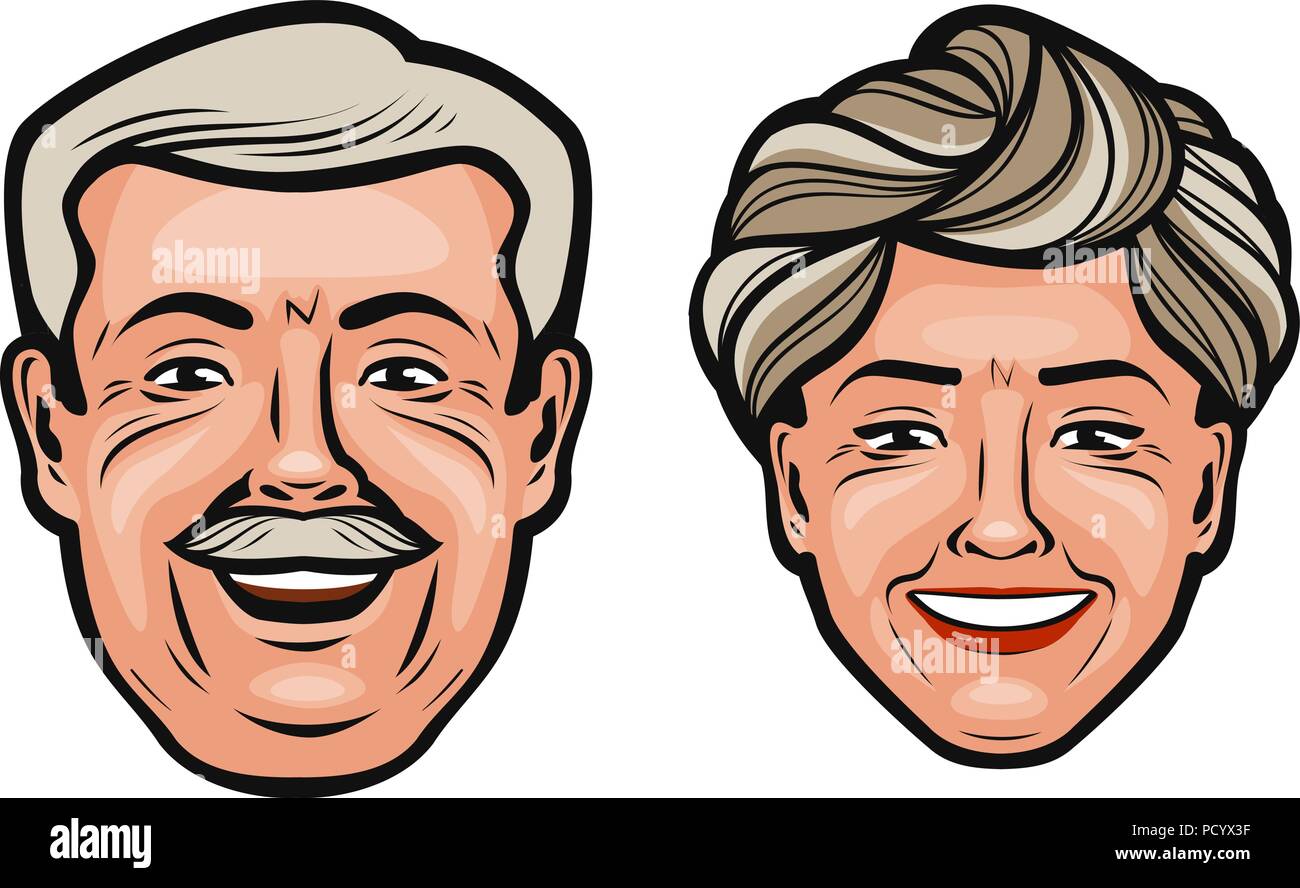 Les personnes âgées. Heureux grand-père et grand-mère. Cartoon vector illustration Illustration de Vecteur