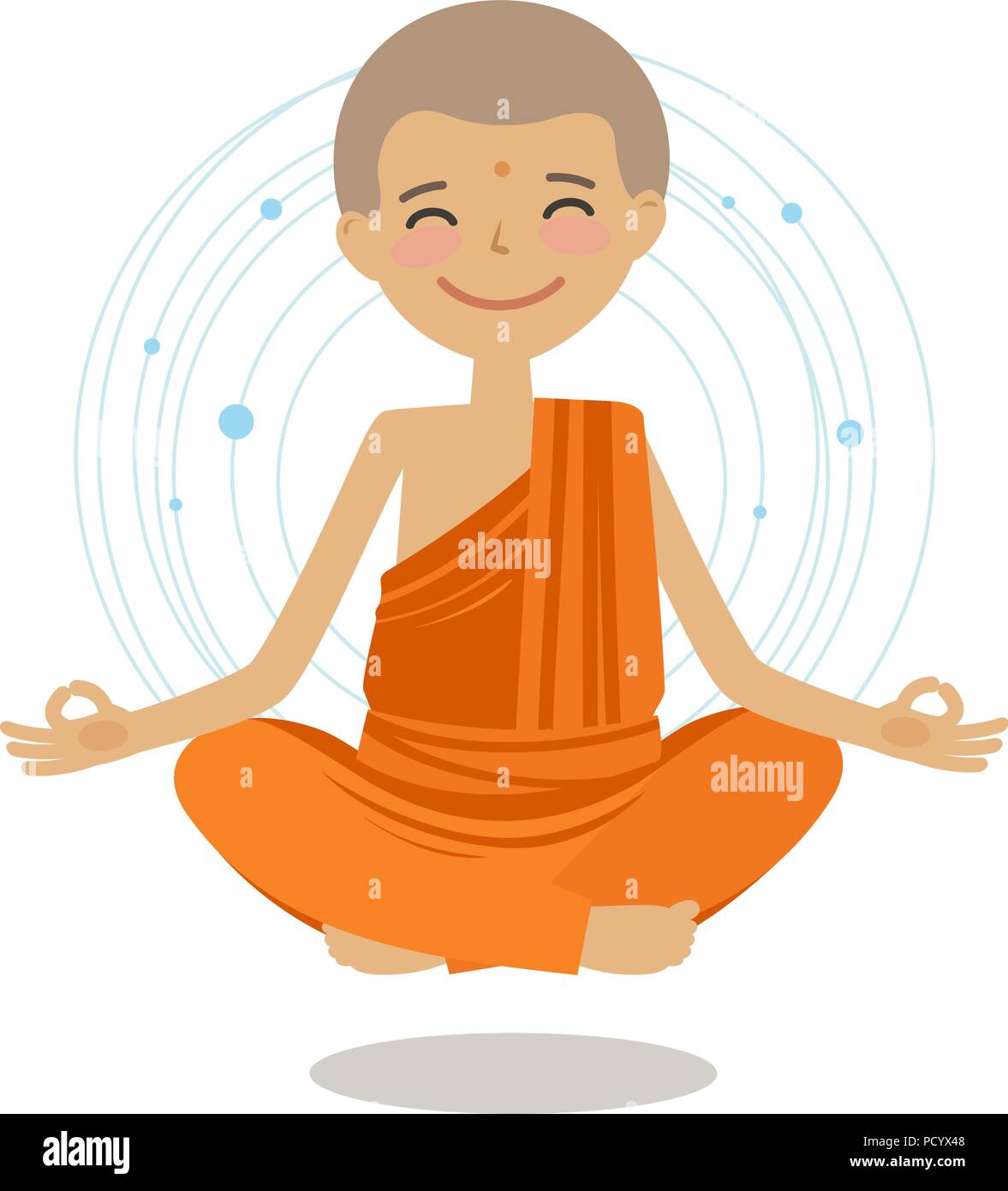 Drôle de moine bouddhiste se trouve dans la position du lotus. Le bouddhisme, le yoga concept. Cartoon vector illustration Illustration de Vecteur