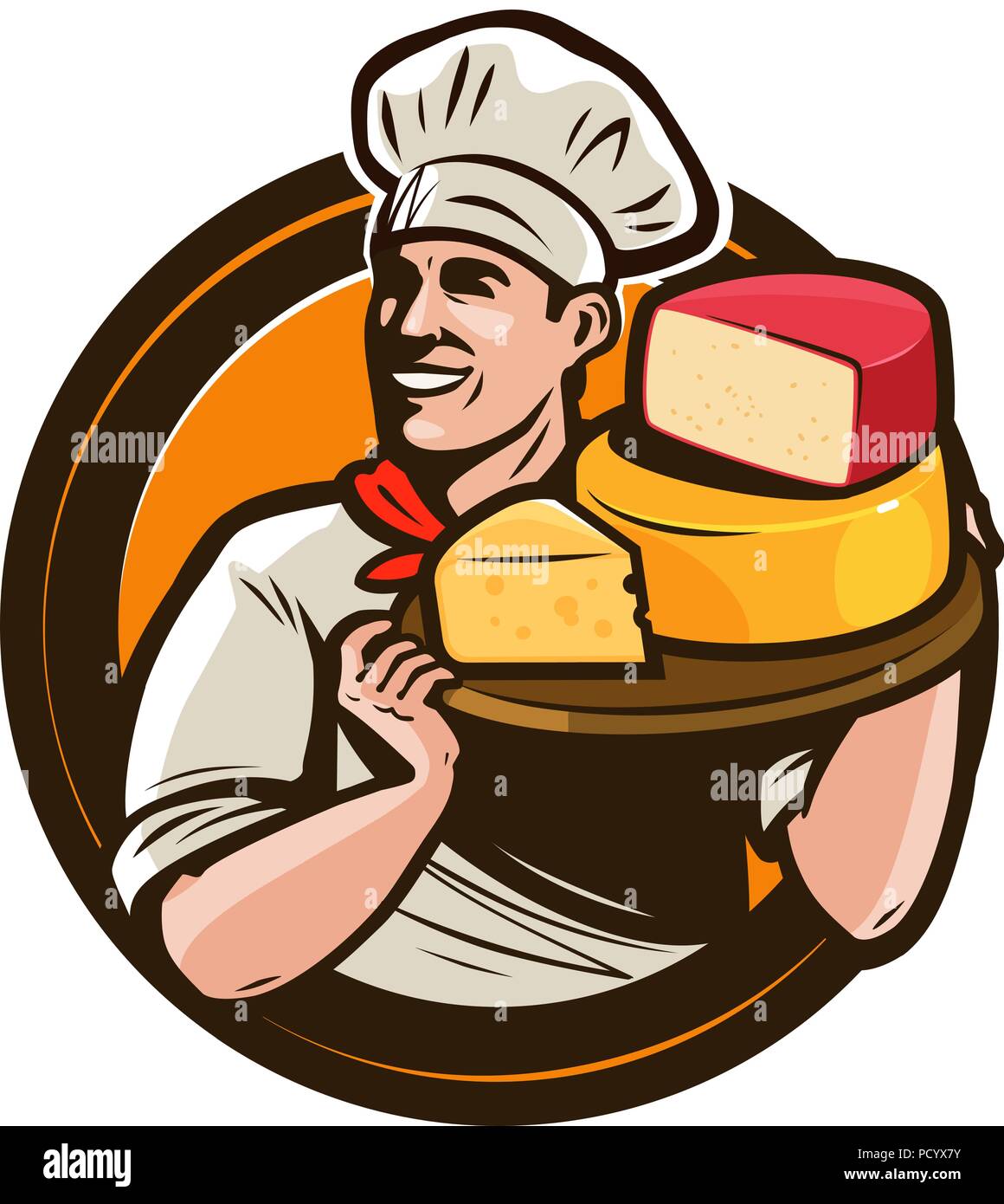 Chef holding un plateau de fromage. La nourriture, manger concept. Vector illustration Illustration de Vecteur