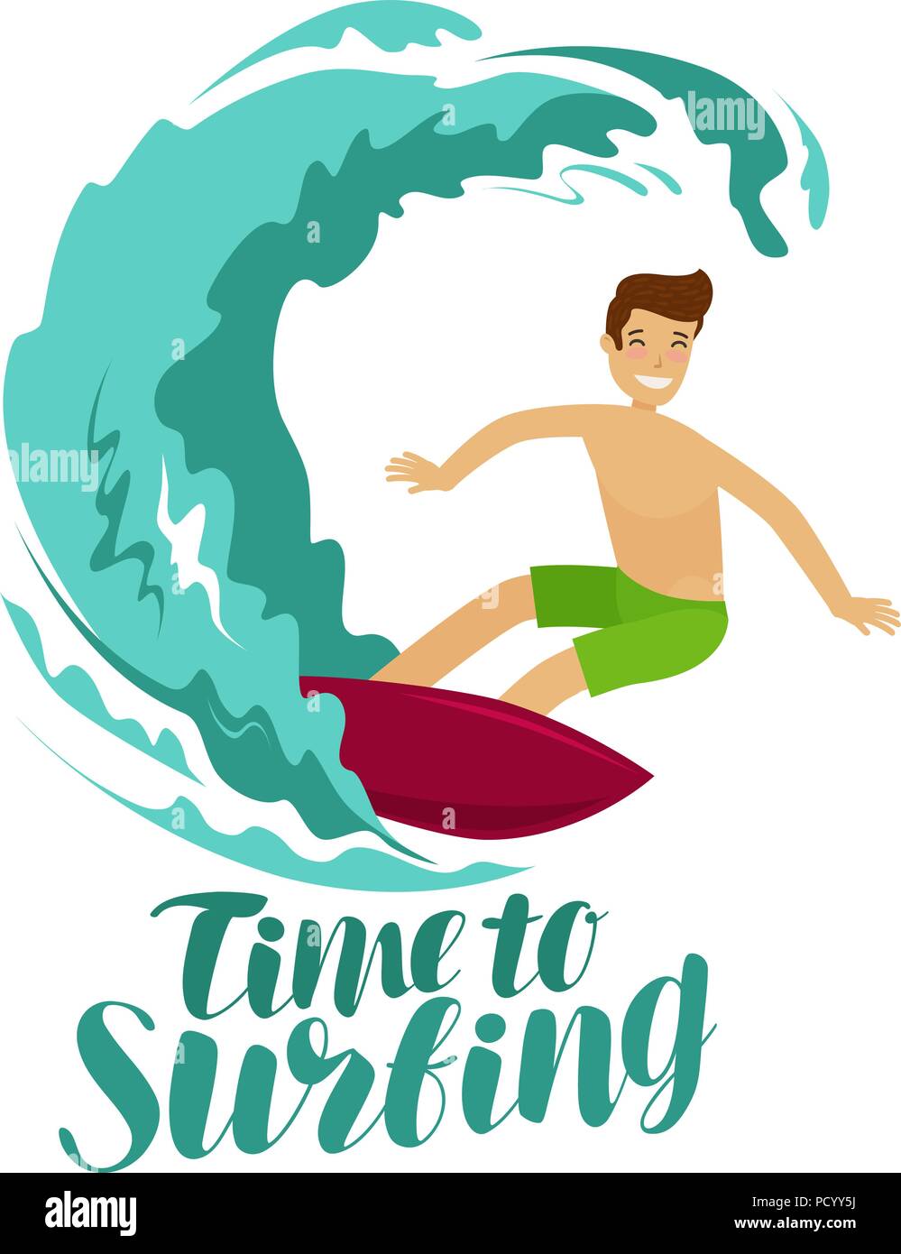 Surfer et grosse vague. Surf vector illustration Illustration de Vecteur