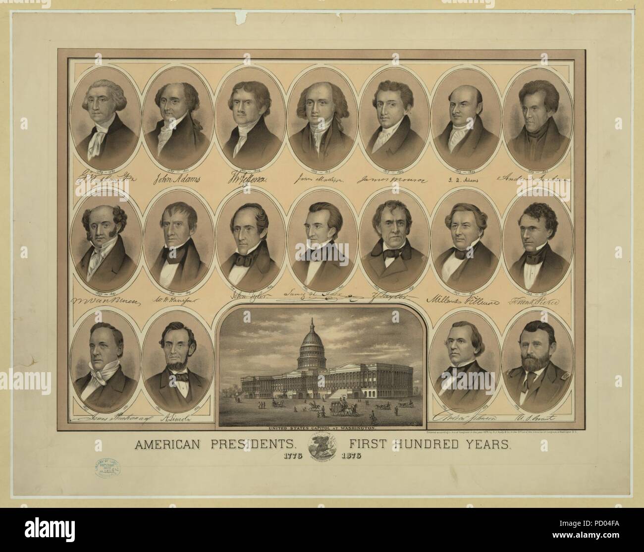 Les présidents américains - cent premières années 1776 - 1876 Banque D'Images
