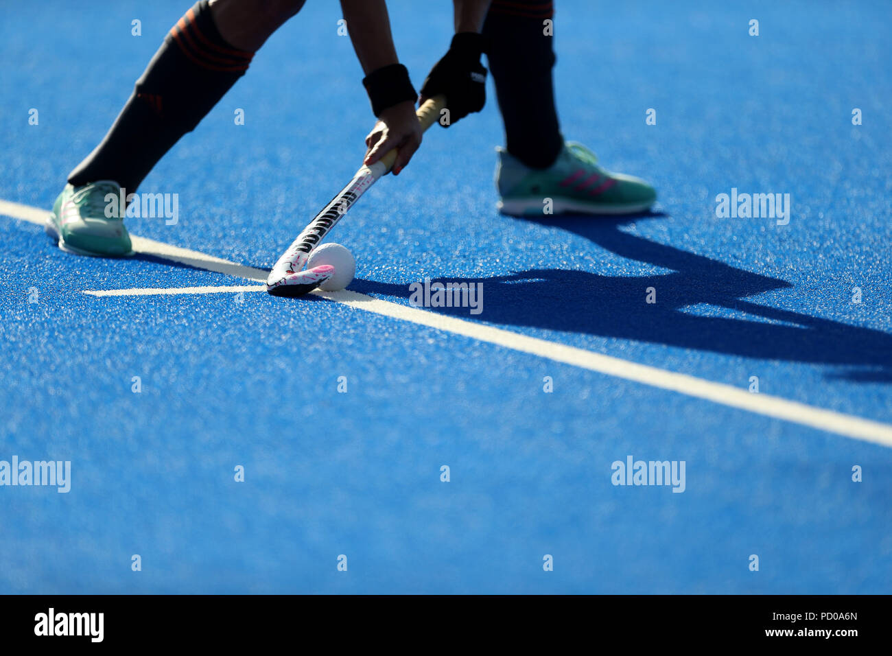 Vue générale d'un joueur néerlandais depuis le coin de la pénalité lors du match de demi-finale de la coupe du monde de hockey des femmes Vitality au Lee Valley Hockey and tennis Centre, Londres.ASSOCIATION DE PRESSE photo, photo date: Samedi 4 août 2018.Le crédit photo devrait se lire: Steven Paston/PA Wire Banque D'Images