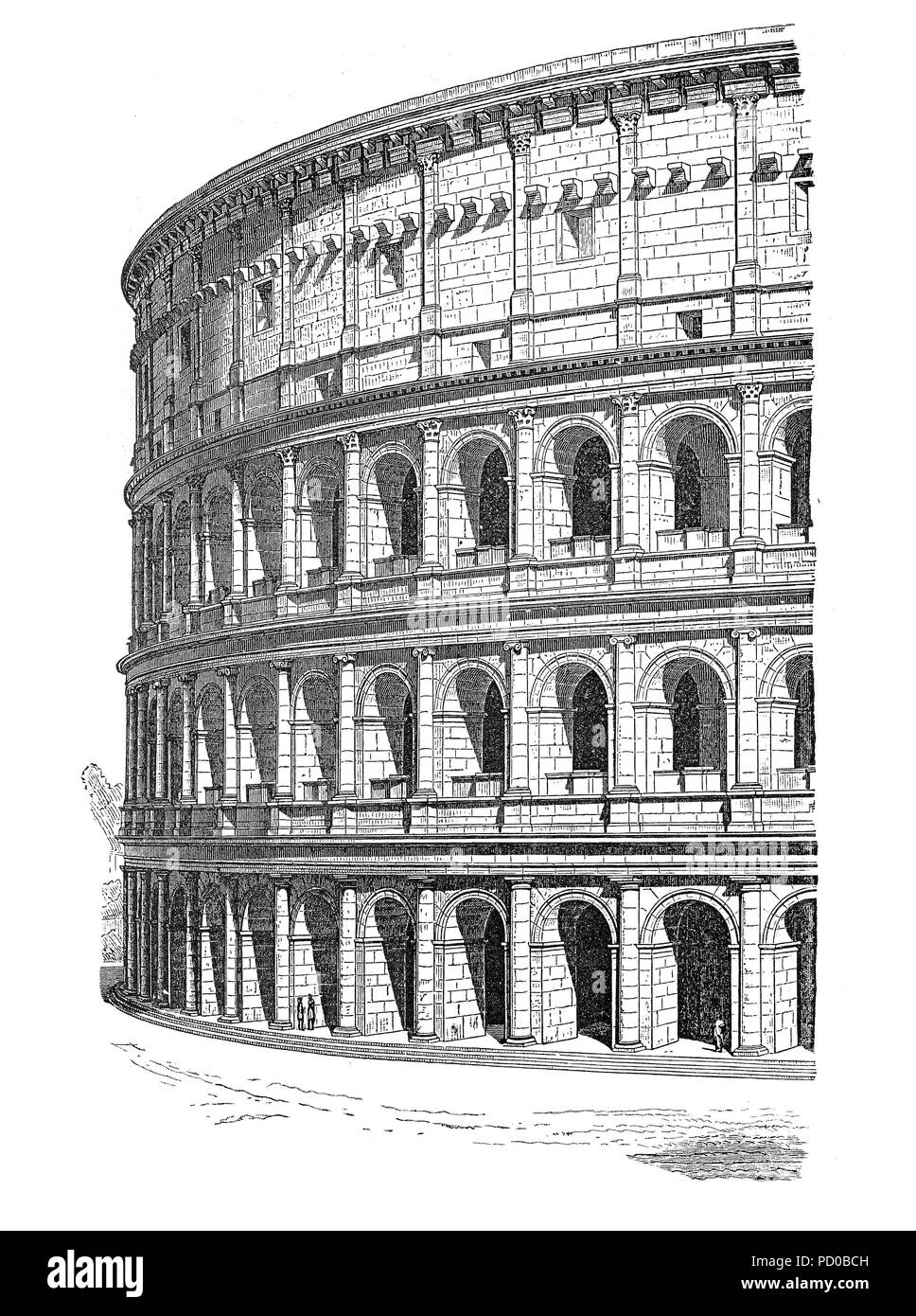 Rome, magnifique Colisée amphithéâtre, gravure d'époque Banque D'Images