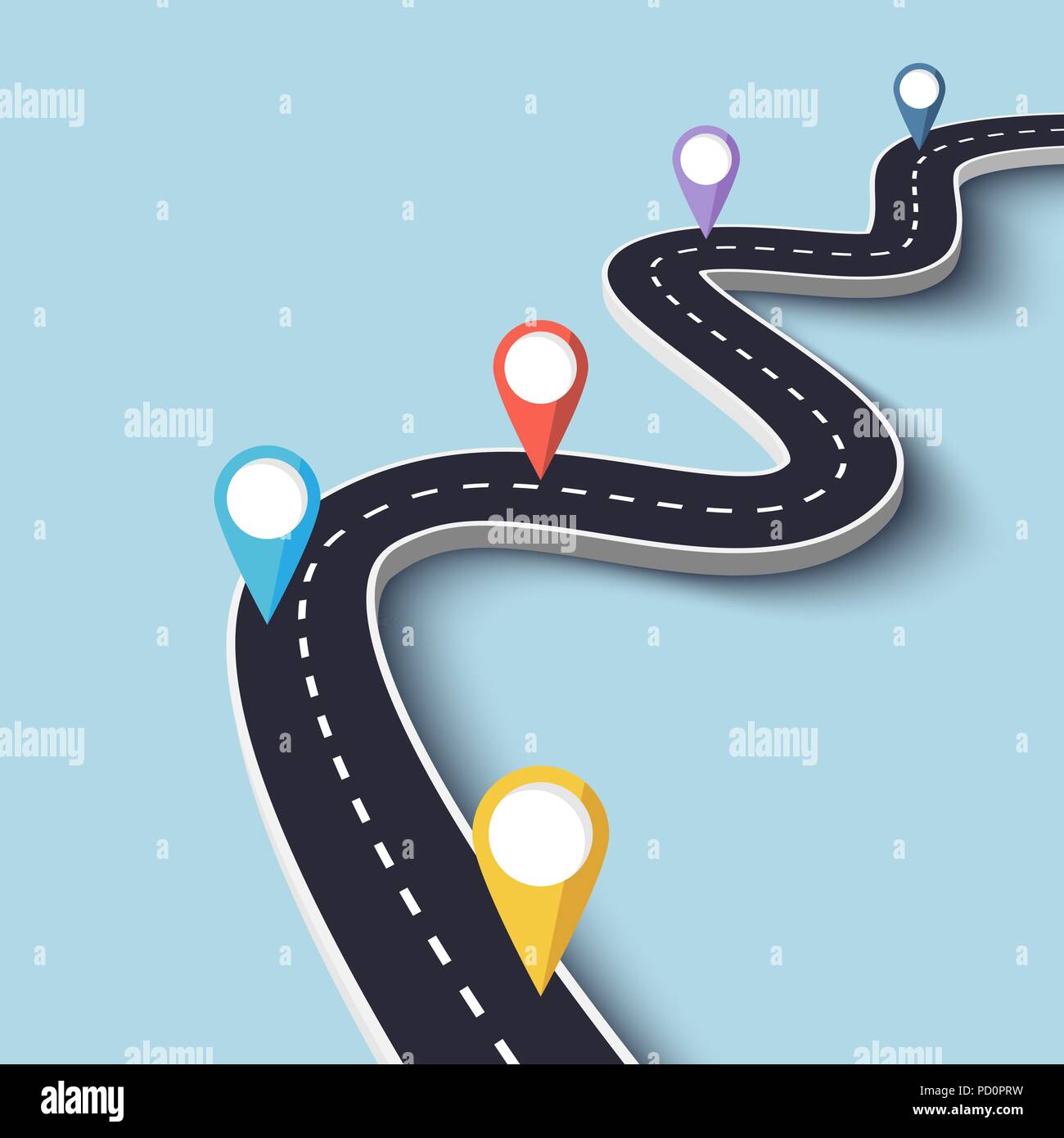 Route sinueuse sur un fond coloré. Emplacement route chemin modèle infographique avec l'axe de communication. Vector EPS 10 Illustration de Vecteur