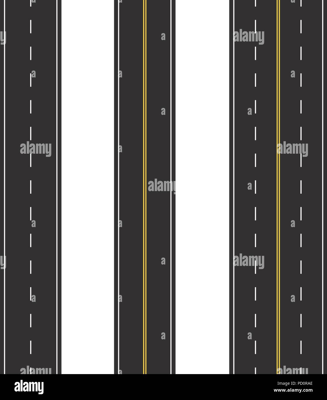 Ensemble de marquage routier homogène sur un arrière-plan blanc isolé. Vue d'en haut. La route droite Infographie Modèles. Vector EPS 10 Illustration de Vecteur