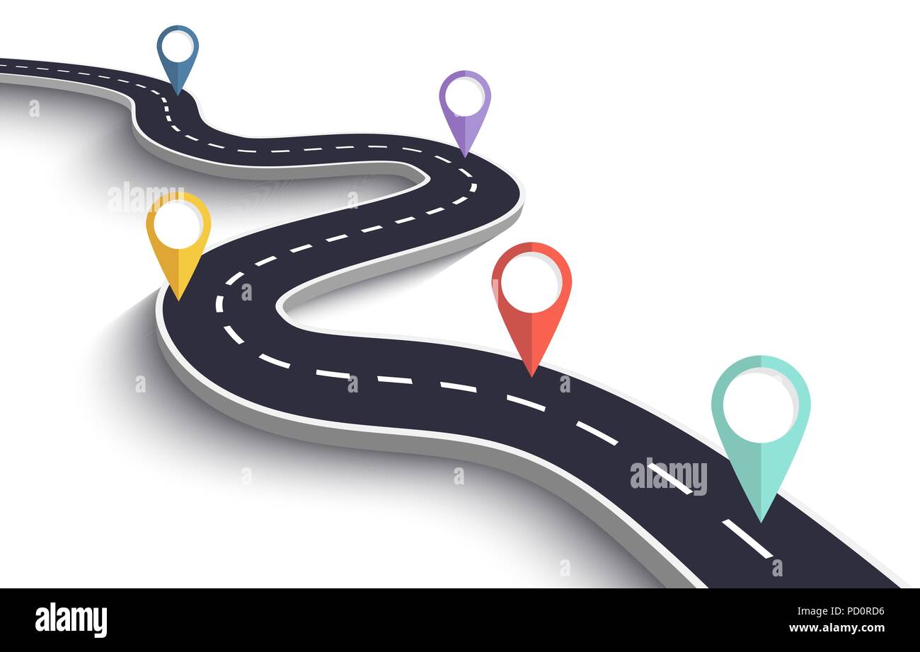 Route sinueuse sur un arrière-plan blanc isolé. Emplacement route chemin modèle infographique avec l'axe de communication. Vector EPS 10 Illustration de Vecteur