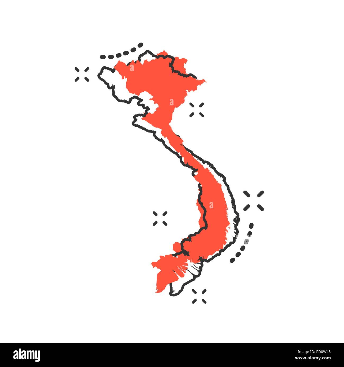 Cartoon Vector icône carte du Vietnam dans le style comique. Vietnam signer illustration pictogramme. La cartographie du site business effet splash concept. Illustration de Vecteur