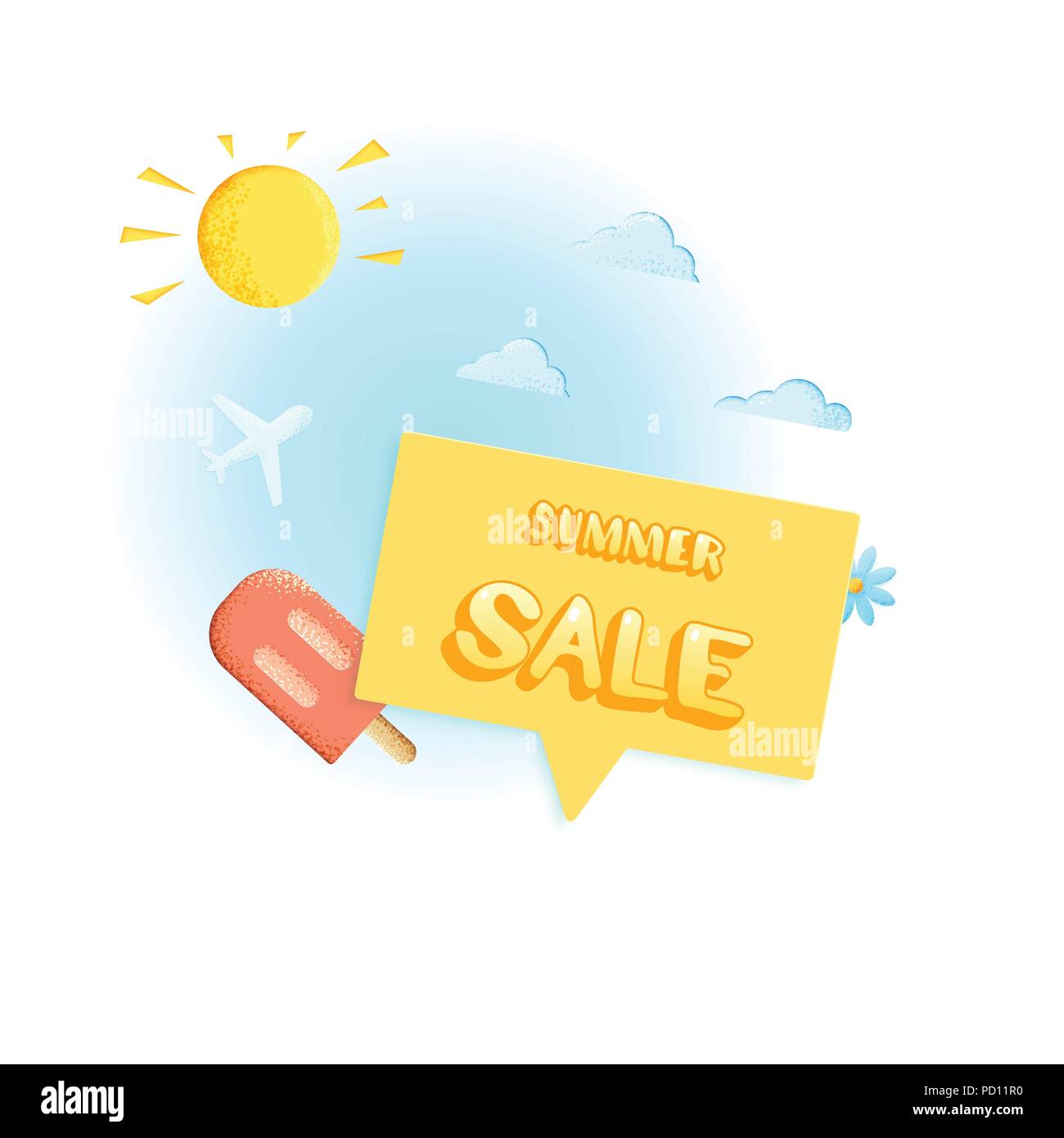 Vente carte d'été avec bulle isolée. Modèle pour ad avec décoration lumineuse. Vector illustration. Illustration de Vecteur