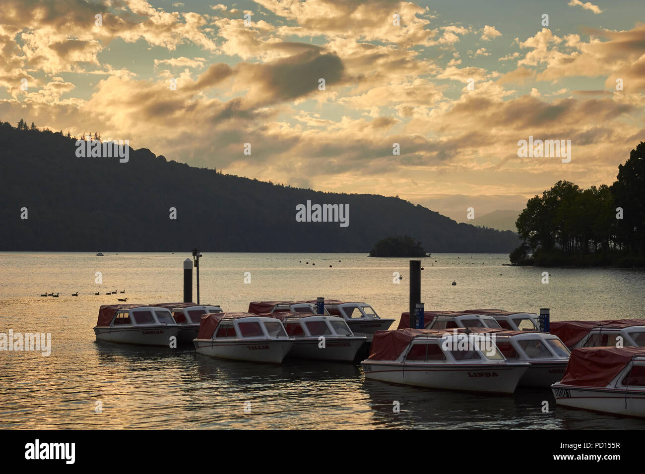 La location de bateaux sur le lac Windermere Bowness, Lac, Parc national du District, Cumbria, England, UK Banque D'Images