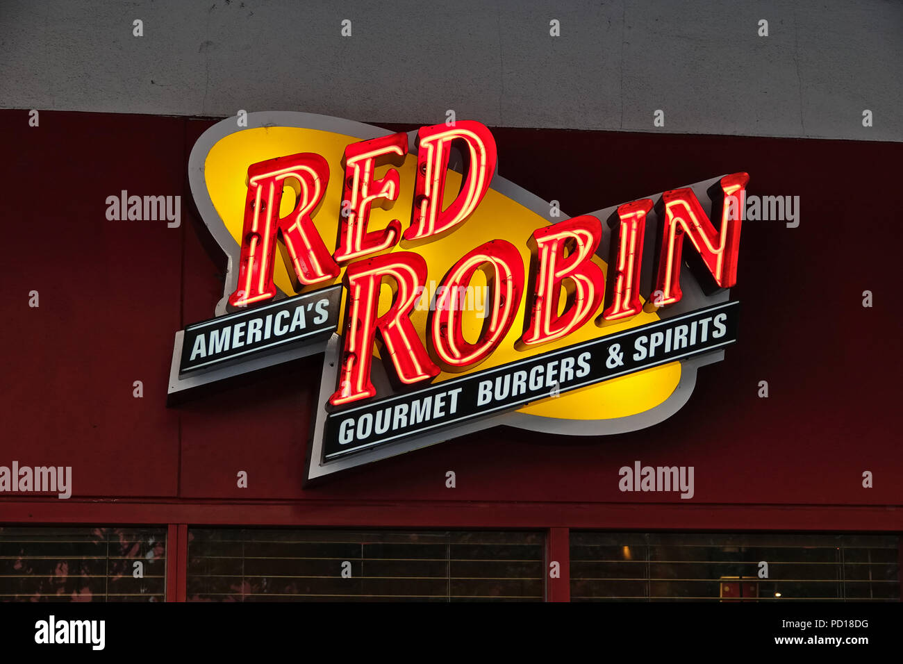 Red Robin logo. Bellevue, WA, USA. Août 2018 Banque D'Images