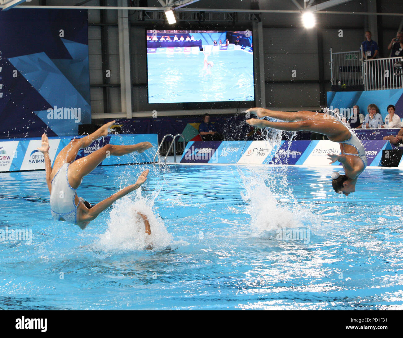 Glasgow 5 août 2018. Championnats Européens de natation synchronisée Scotstoun. Combinaison Programme libre gagnés par l'Ukraine. Les images sont de routine pour la médaille de bronze de l'Espagne. Credit Alan Oliver / Alamy Live News Banque D'Images