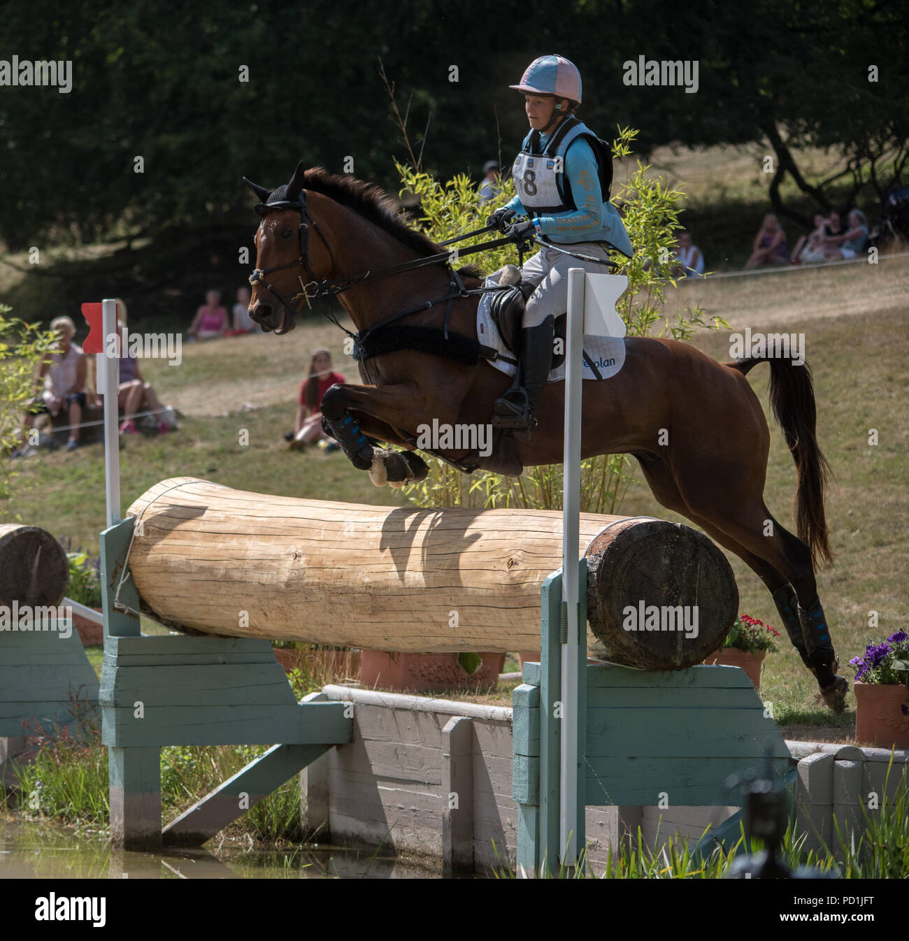 Gatcombe Park Gloucestershire Festival Magic Millions British Eventing.Katie Preston & Templar la Justice à l'eau pendant des millions magique British Open Championships 2018 Banque D'Images