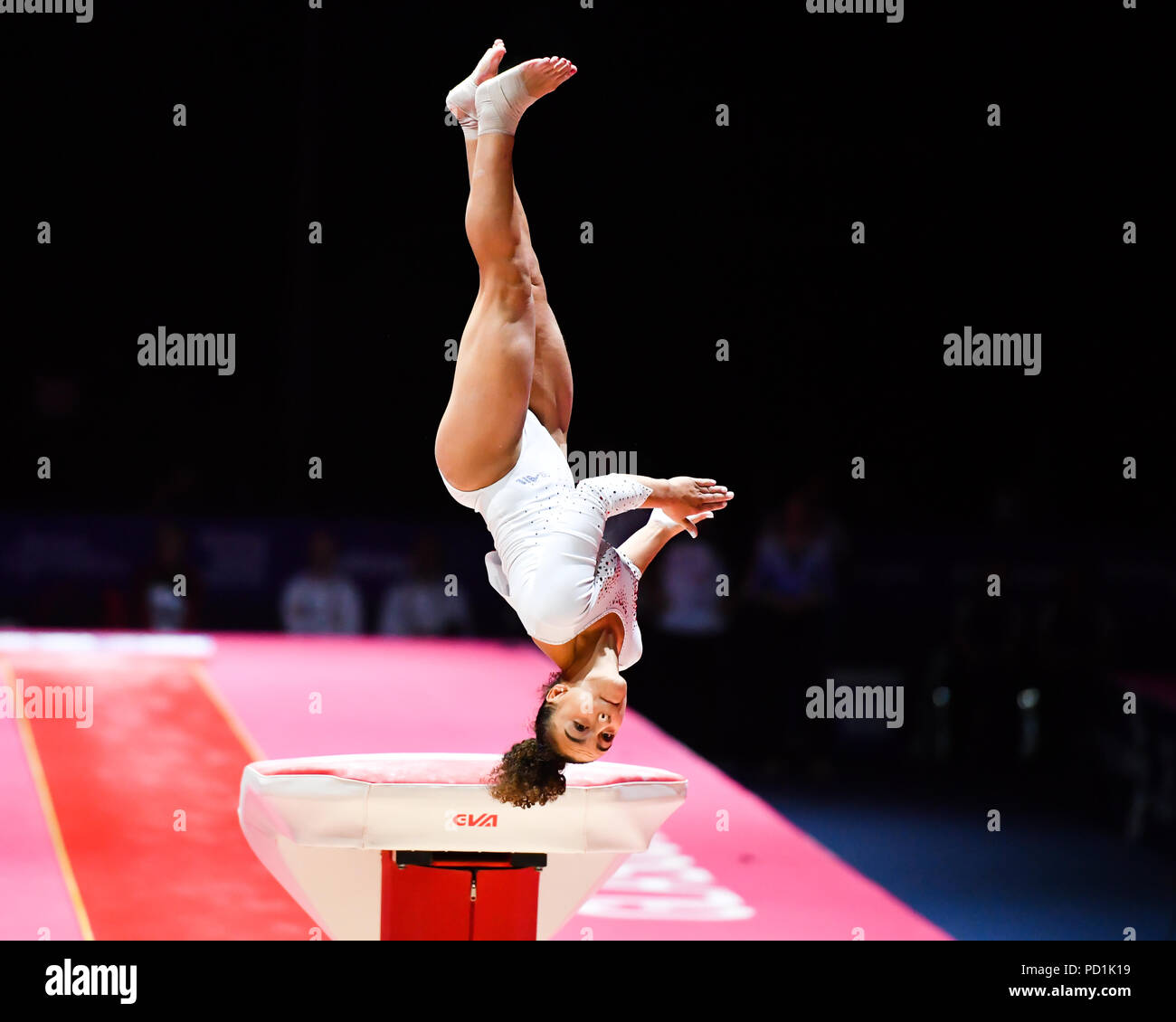 DEVILLARD Coline (FRA) est en concurrence sur la voûte en gymnastique artistique féminine durant la finale de l'appareil European Championships 2018 Glasgow à l'Hydro SSE le dimanche, 05 août 2018. GLASGOW ECOSSE . Credit : Taka G Wu Banque D'Images