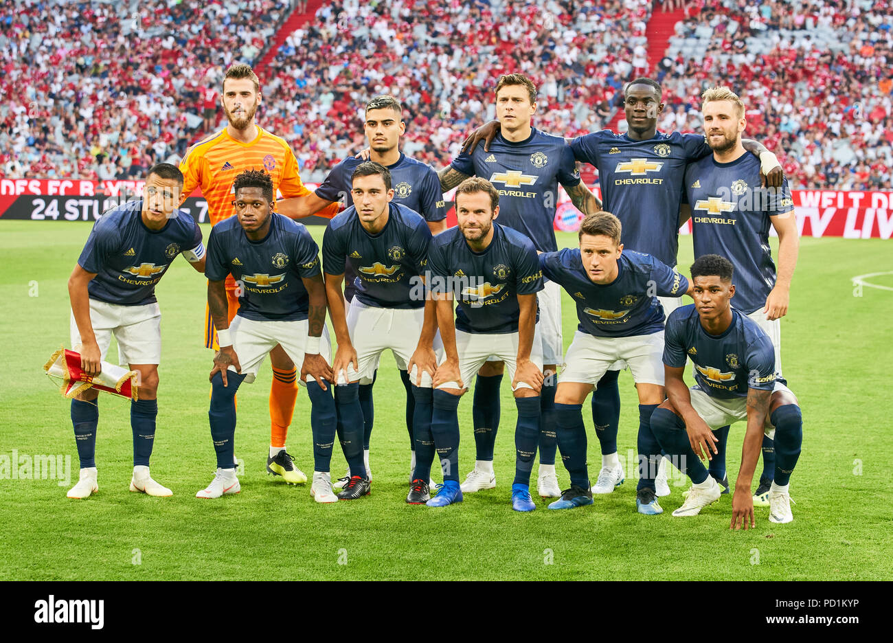 Munich, Allemagne. 5 août 2018. FC Bayern Munich - Manchester United, Août 05, 2018 Photo de l'équipe David DE GEA, MANU 1 Victor LINDELOF, Manu 2 Eric BAILLY, MANU 3 Alexis Sanchez, Manu 7 Juan Mata, MANU 8 Wayne Rooney, MANU 10 Andreas PEREIRA, MANU 15 FRED, MANU 17 mu21 Luke SHAW, MANU 23 Matteo DARMIAN, Manu 36 FC Bayern Munich - Manchester United 1-0 test match, match amical, Manu, de la saison 2018/2019, le 5 août 2018 à Munich, a l l i a n z a r e n a, de l'Allemagne. © Peter Schatz / Alamy Live News Crédit : Peter Schatz/Alamy Live News Banque D'Images