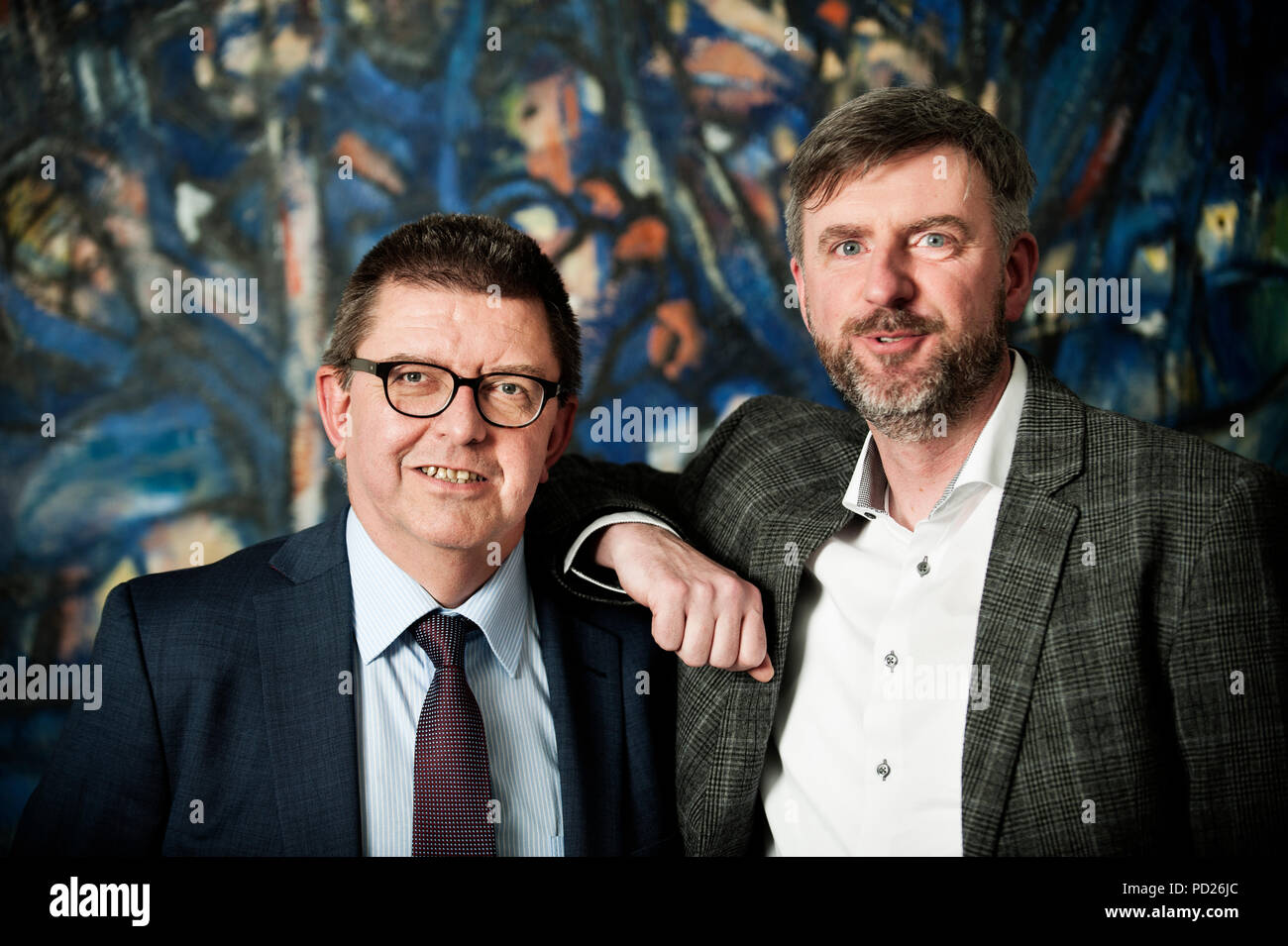 Ivo De Meersman, directeur général de la Belgique à des paiements et cartes KBC Bank & Verzekering avec Joeri Lieten, PDG de Payconiq Belgique (Bruxelles, 20/02/2017) Banque D'Images