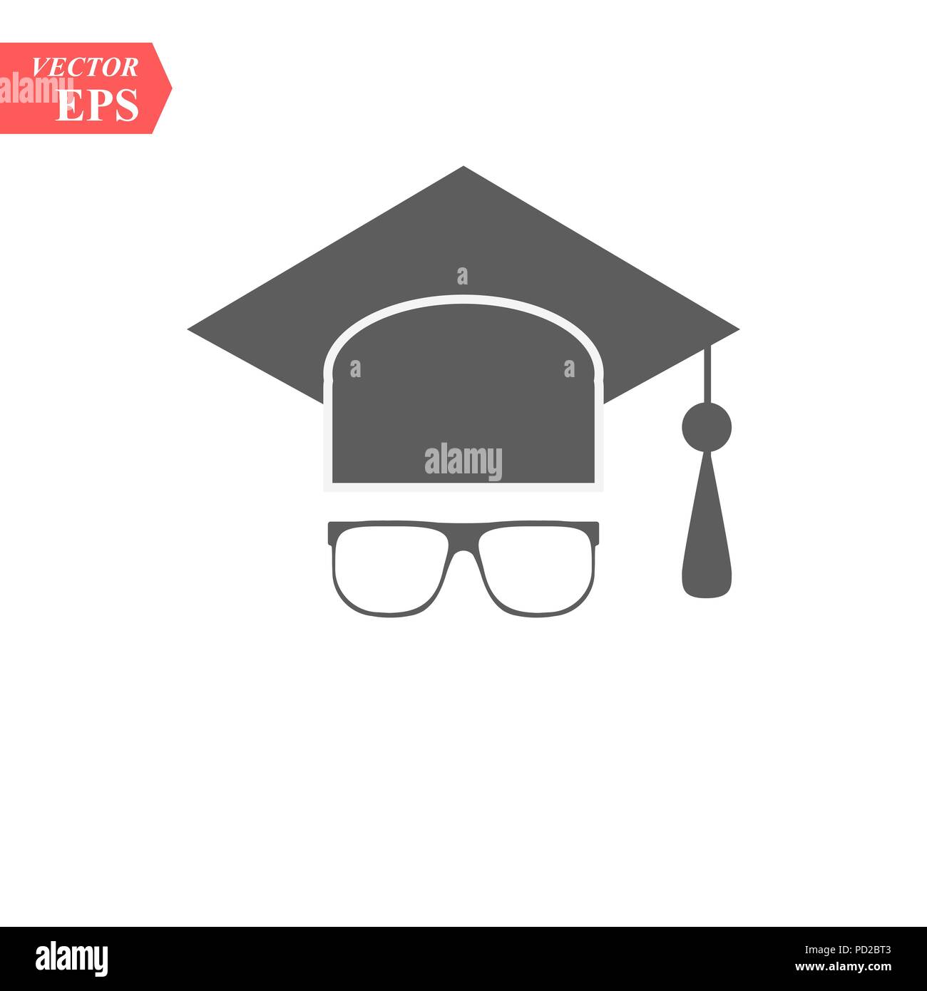 Graduation Cap avec le verre. Vecteur. L'icône noire sur fond blanc. Illustration de Vecteur