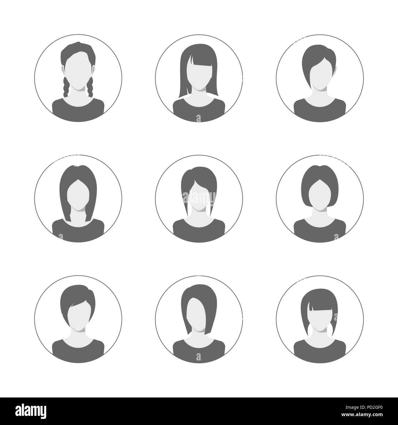 Profil de l'application ou à l'icône de l'utilisateur défini. Ensemble d'avatar femmes modèle. Collection d'icônes de l'utilisateur. Symbole de personnes du site web à l'avatar. Vector illustration Illustration de Vecteur