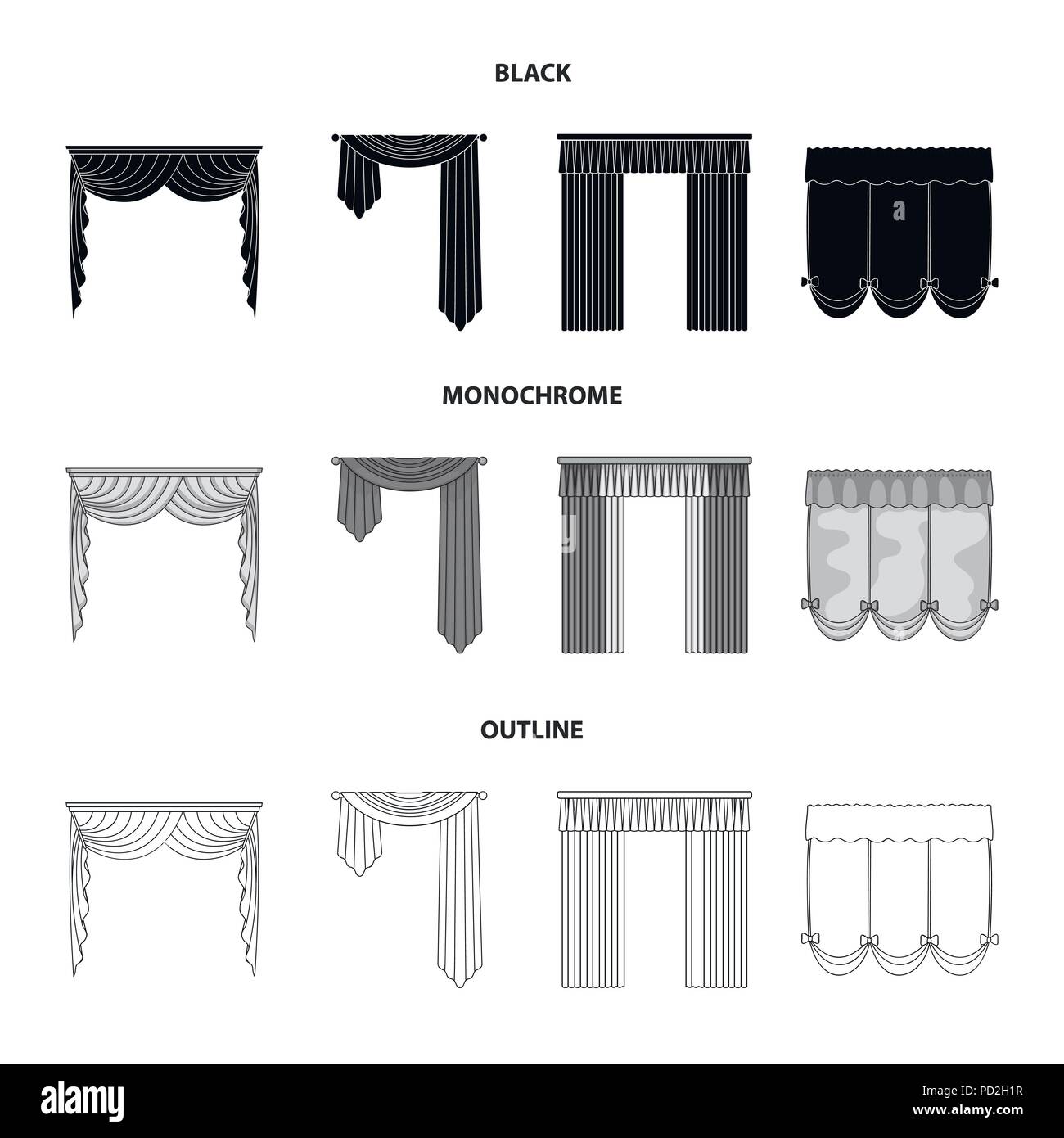 Différents types de rideaux de fenêtre rideaux.set icônes collection en ...