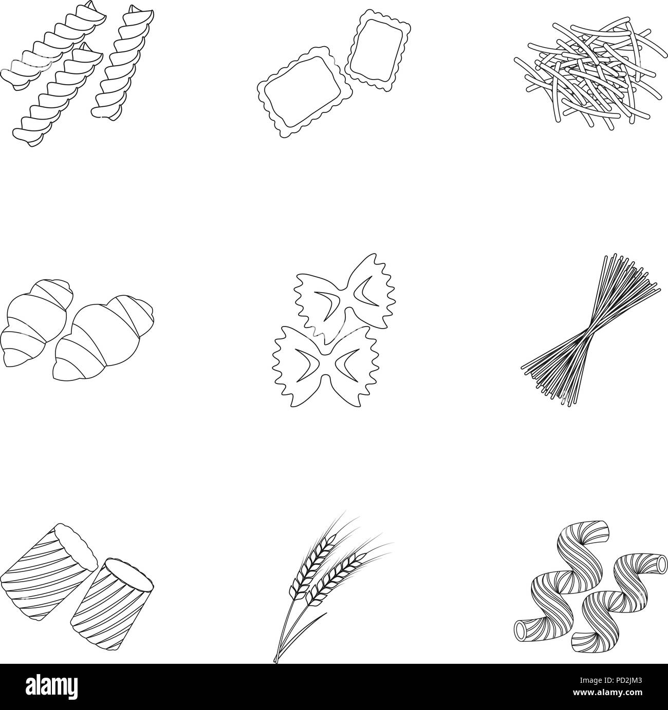 Types de pasta set icons dans contour design. Grande collection de types de pâtes vector illustration stock symbol Illustration de Vecteur