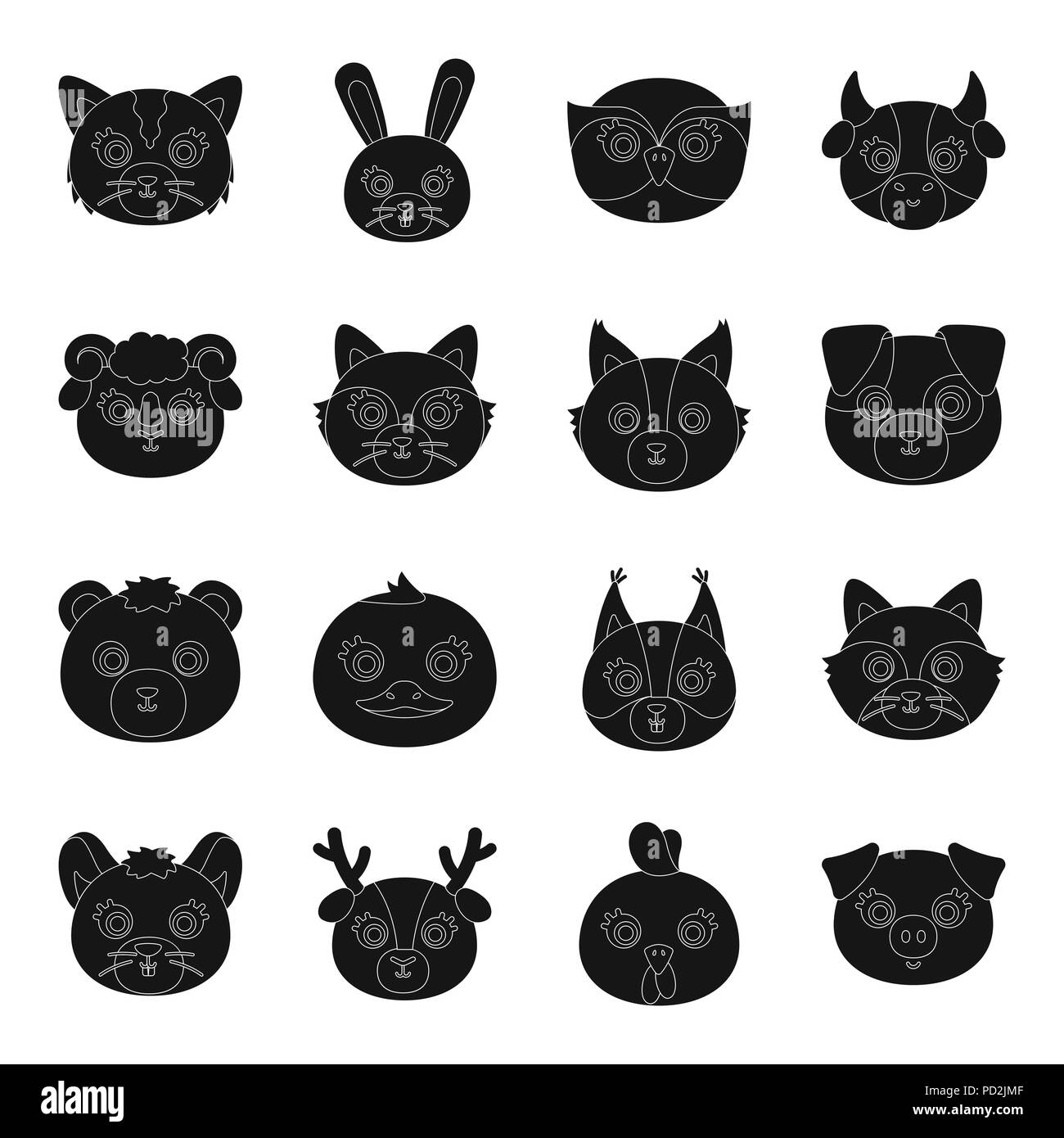 Muselières d'animaux icônes noires dans set collection pour la conception. Les animaux sauvages et domestiques symbole vecteur illustration de stock. Illustration de Vecteur