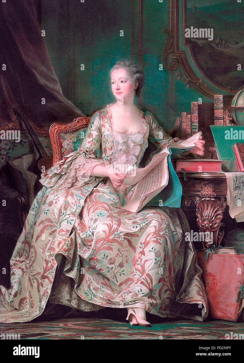 Portrait en pied de la Marquise de Pompadour - Maurice Quentin de La Tour, vers 1750 Banque D'Images
