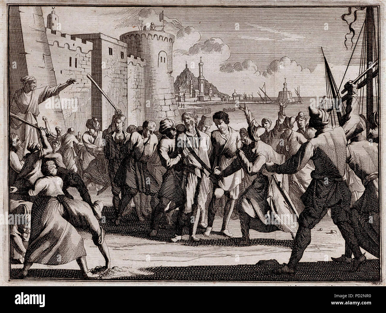 Le débarquement et les mauvais traitements des prisonniers à Alger, 1706 Banque D'Images