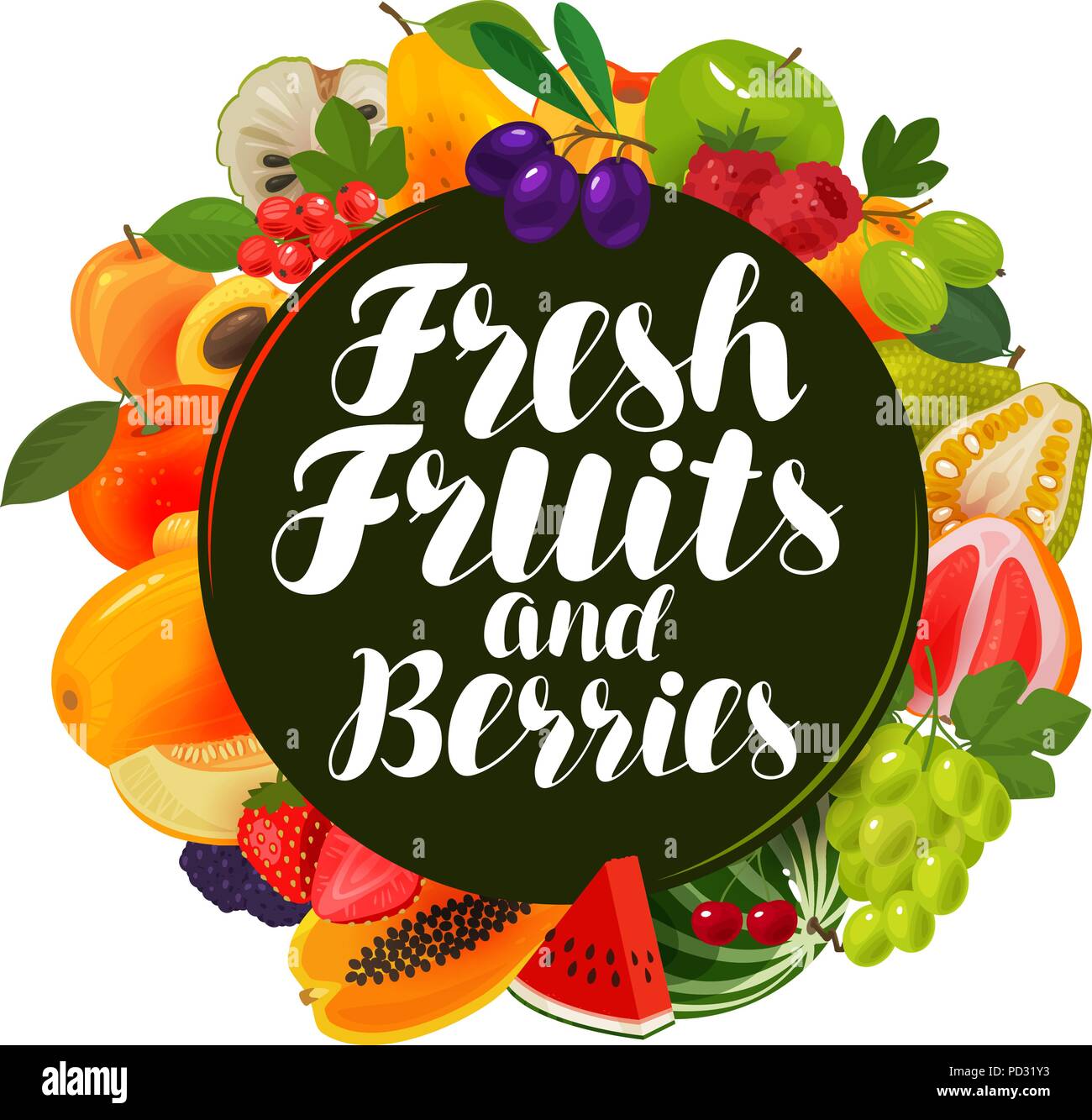Les fruits frais. Nourriture naturelle, concept greengrocery Vector illustration Illustration de Vecteur