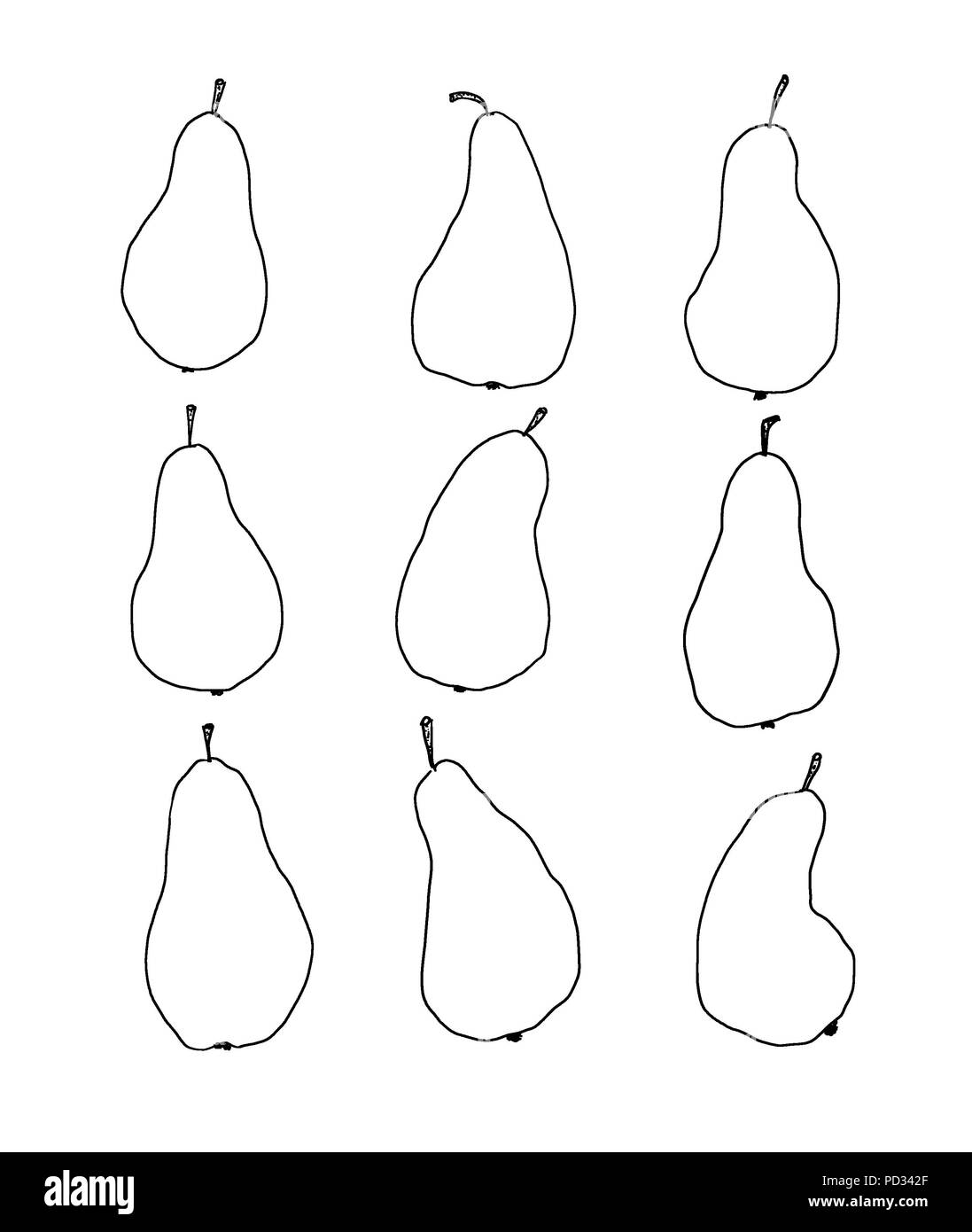 Ensemble De 9 Fruits Poire Faites A La Main Une Illustration De Poires Contour Dessin Simple Et Minimaliste De Fruits Isole Sur Fond Blanc Photo Stock Alamy
