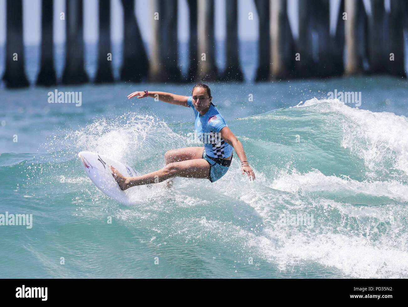 5 août 2018 - Los Angeles, Californie, États-Unis - Carissa Moore participe à la demi-finale à l'US Open de Surf Vans le 5 août 2018 à Huntington Beach, en Californie. (Crédit Image : © Ringo Chiu via Zuma sur le fil) Banque D'Images