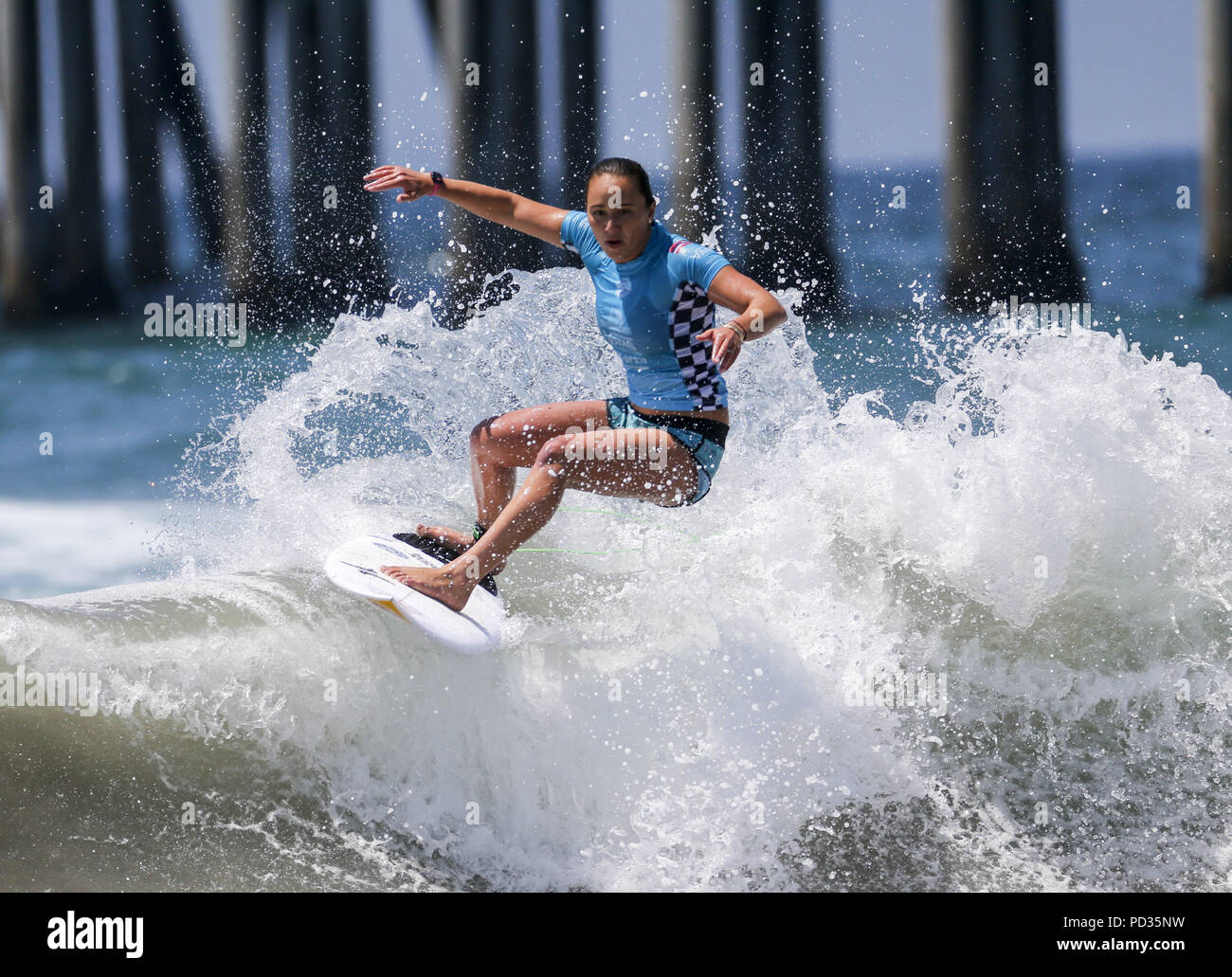 5 août 2018 - Los Angeles, Californie, États-Unis - Carissa Moore participe à la demi-finale à l'US Open de Surf Vans le 5 août 2018 à Huntington Beach, en Californie. (Crédit Image : © Ringo Chiu via Zuma sur le fil) Banque D'Images