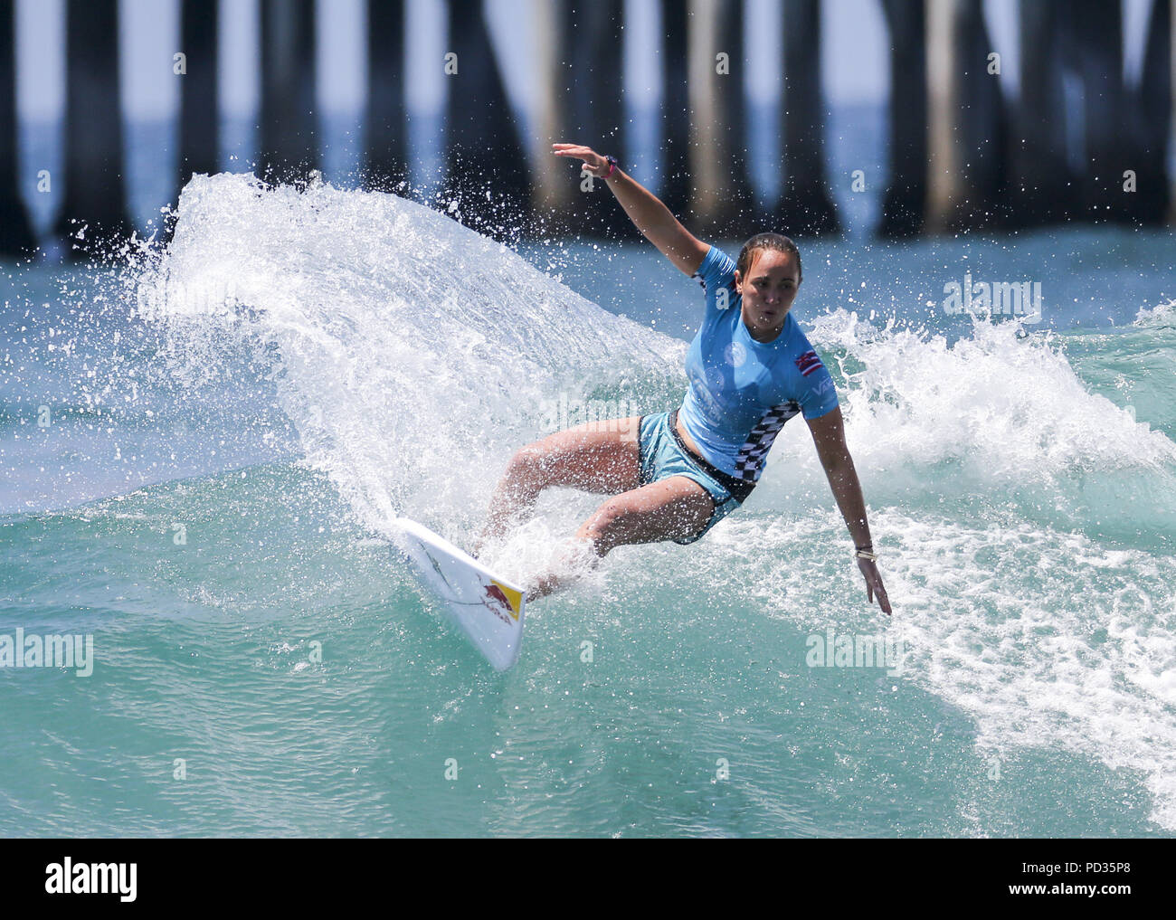 5 août 2018 - Los Angeles, Californie, États-Unis - Carissa Moore participe à la demi-finale à l'US Open de Surf Vans le 5 août 2018 à Huntington Beach, en Californie. (Crédit Image : © Ringo Chiu via Zuma sur le fil) Banque D'Images