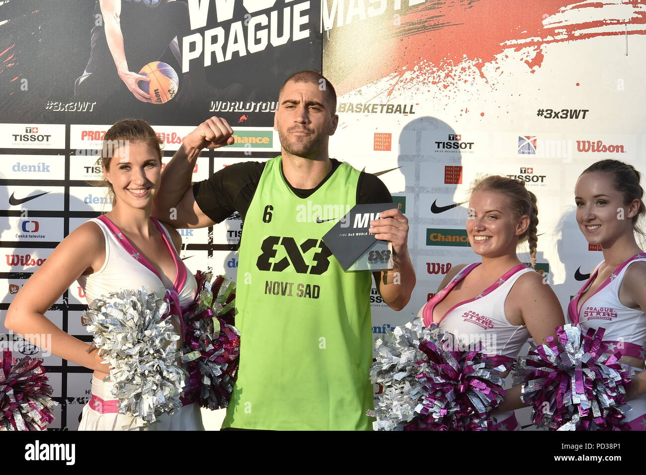 Prague, République tchèque. 5 Août, 2018. DUSAN BULUT de Novi Sad en action au cours de la Prague tournoi Masters de la FIBA 3x3 World Tour, à Prague, en République tchèque, le samedi 5 août 2018. Crédit : David Svab/CTK Photo/Alamy Live News Banque D'Images